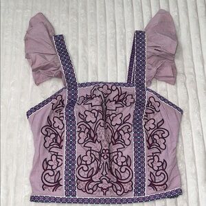 LetMeBe by Anthropolgie Embroidered purple top | Size Large